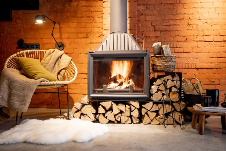 Cozy room with a modern fireplace.