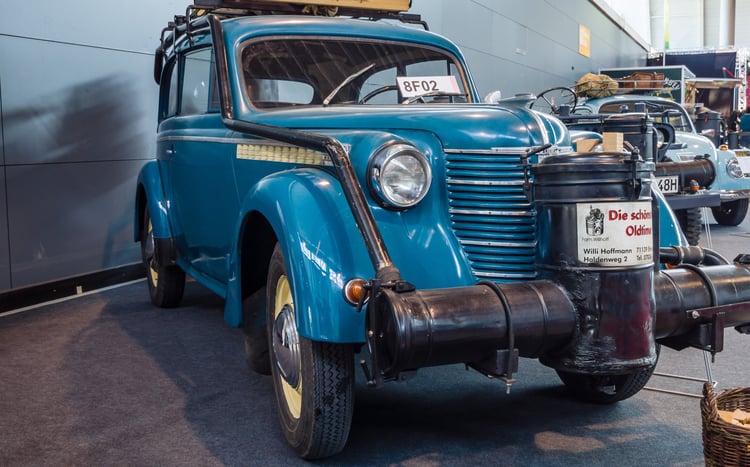Old blue gas car.